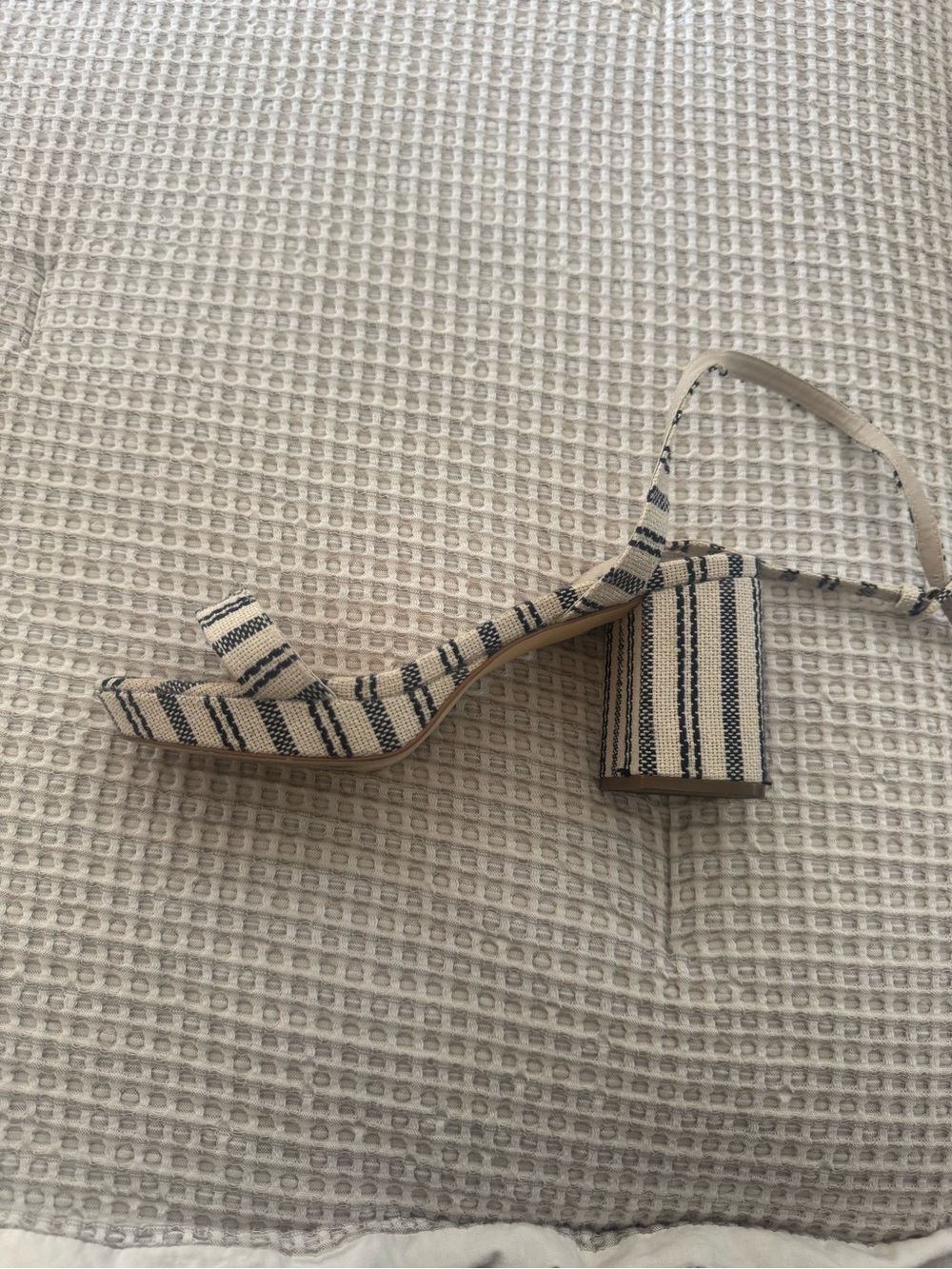 JustFab Beige and Navy Striped Block Heel Sandal